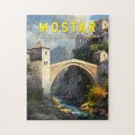 Mostar Stari Mest Travel Oljemålning Art-Vintage Pussel<br><div class="desc">Mostar-färjedesign i en renaissance art stil. Den är känd för den ikoniska Stari Most (Gamla Bridge),  en rekonstruerad medeltida bågbro.</div>