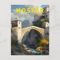 Mostar Stari Mest Travel Oljemålning Art-Vintage