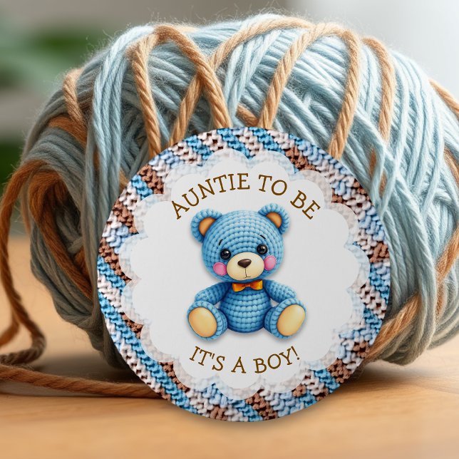 Moster att bli | Virkad teddybjörn-babyshower Knapp (Skapare uppladdad)
