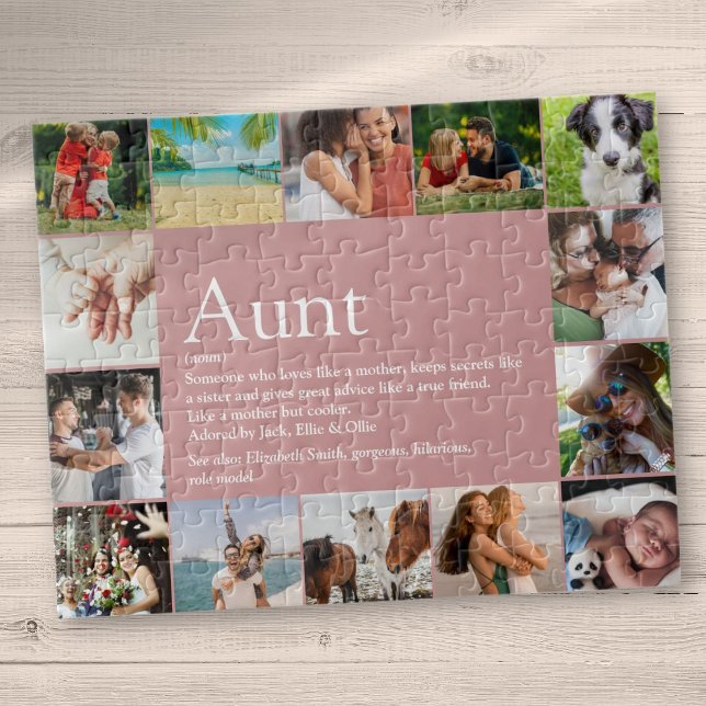 Moster, Auntie Definition 14 Photo Collage Rosa Ro Pussel (Aunt, Auntie Definition 14 Photo Collage Pink Fun Jigsaw Puzzle)