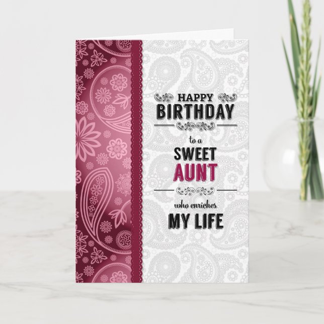 Moster Birthday Rosa Hearts och Paisley Card Kort (Framsida)