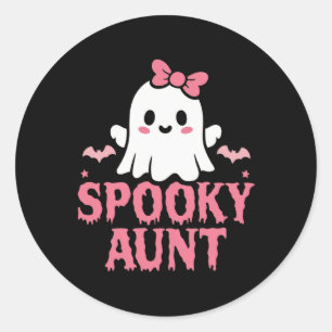 Moster Family Cute Rosa White Ghost Boo Halloween Runt Klistermärke