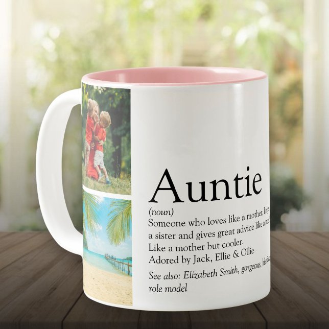 Moster, Faster Definition 4 Foto Collage Två-Tonad Mugg (Aunt, Auntie Definition 4 Photo Collage Two-Tone Coffee Mug)