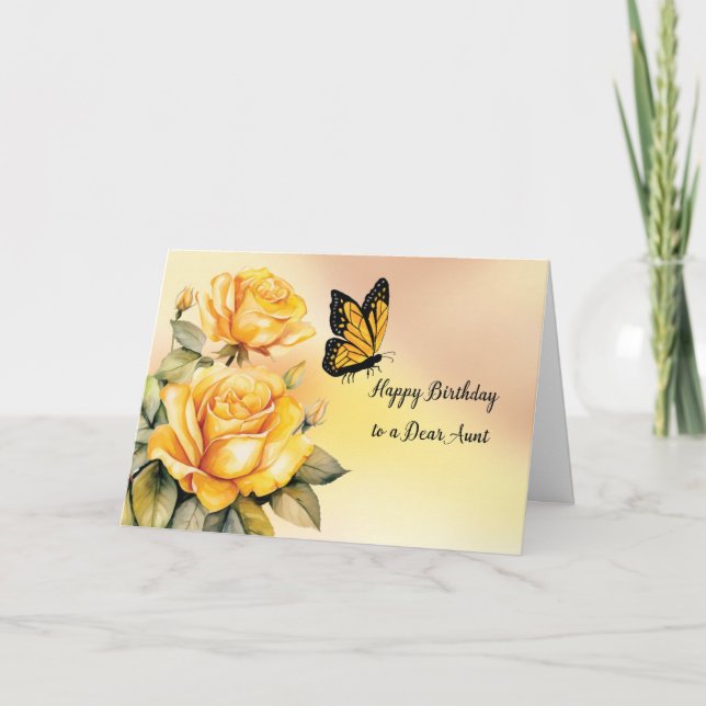 Moster födelsedag Gul ros med monarch Butterfly Kort (Framsida)