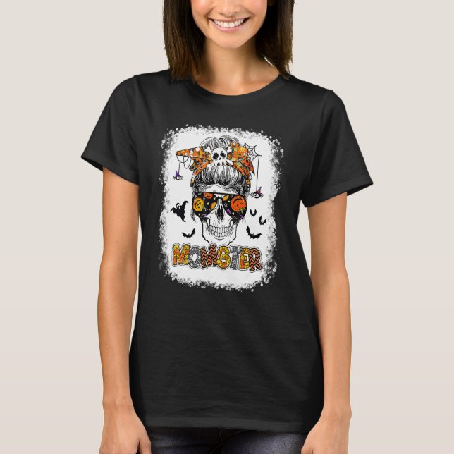 Moster Halloween monster rörigt knut skull blekt T Shirt (Framsida)