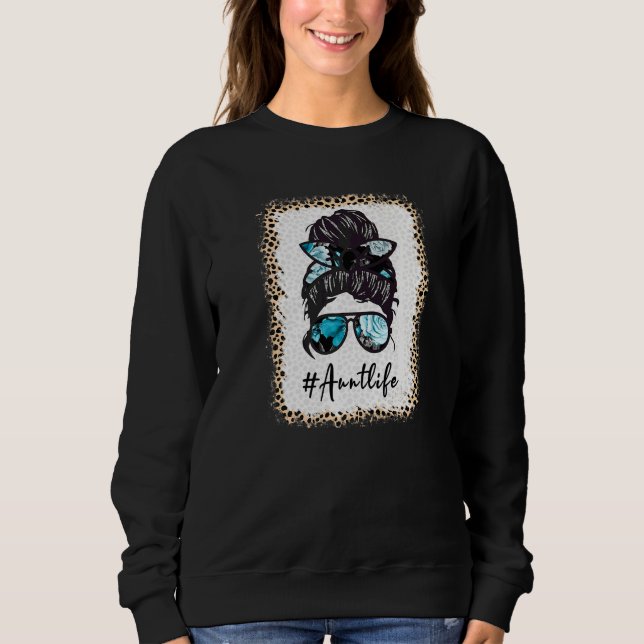 Moster Life Bleached Auntlife Leopard Messy Bun Mo T Shirt (Framsida)