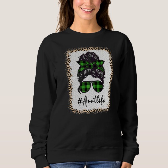 Moster Life Bleached Auntlife Leopard Messy Bun Mo T Shirt (Framsida)