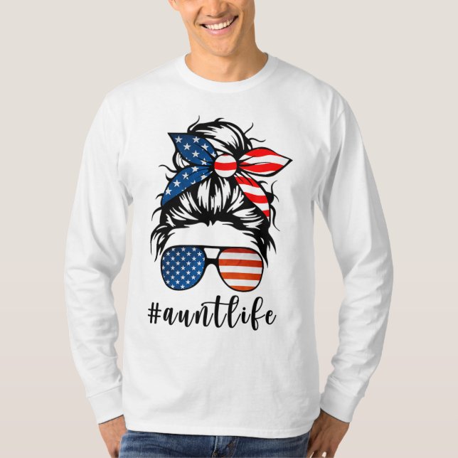 Moster Life Messy Bun Hair Bandana Sunglasses Amer T Shirt (Framsida)