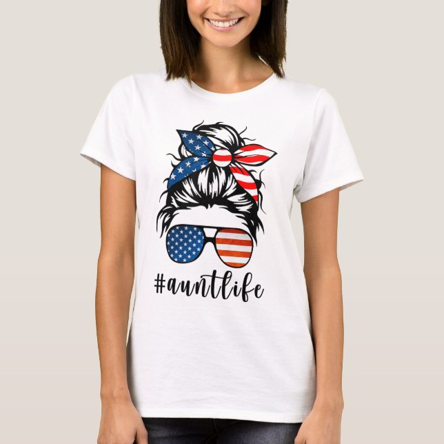 Moster Life Messy Bun Hair Bandana Sunglasses Amer T Shirt (Framsida)