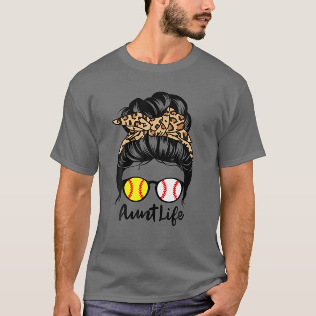 Moster Life Messy Bun Hair Funny Baseball Softball T Shirt (Framsida)