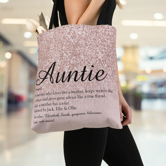 Moster Moster Definition Skript Roséguld Glitter Tygkasse (Aunt Auntie Definition Script Rose Gold Glitter Tote Bag)