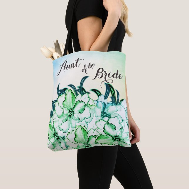 Moster till Bruden Två Tons Grön Blommig Handväska Tygkasse (Närbild)