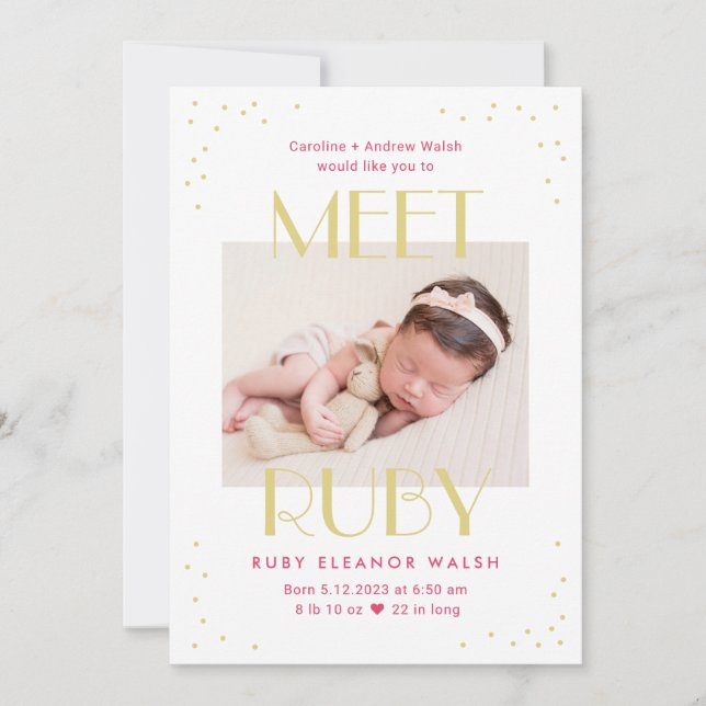 Möt Baby Editable Färg Baby Birth Notice Julkort (Framsida)