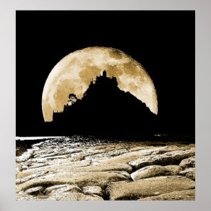 Mot bakgrund av Sepia måne Poster