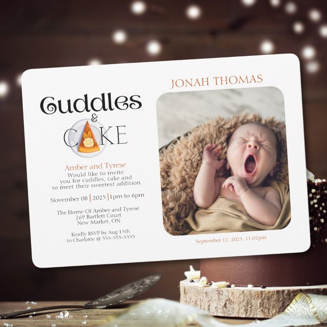 Möt Bebisen: Söta Kramar & Tårta Inbjudan (Cuddles and cake invitation to meet baby and share sweetness!)