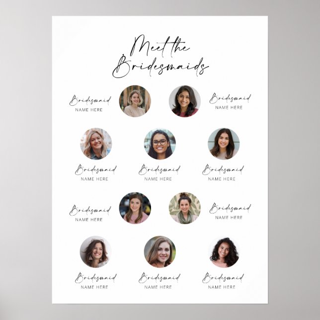 Möt Bridesmaids Photo Visning Sign 10 person Poster (Framsidan)