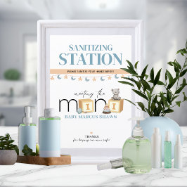 Möt den lilla blå saniteringsstation skylt