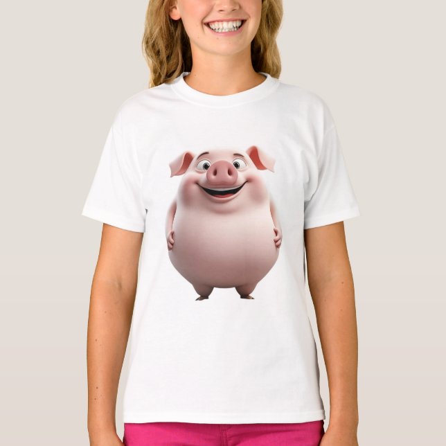 Möt den Squishy Rosa Grisen! Leende T-Shirt (Framsida)