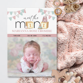 Möt det lilla rosa baby födelse meddelande kort