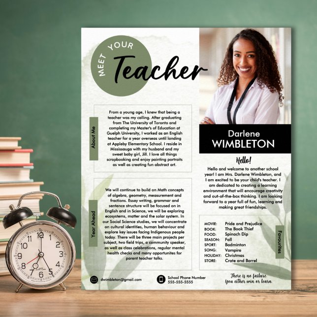 Möt lärarhandboken poster (Meet The Teacher Handout. Great for teachers for the first day of school)