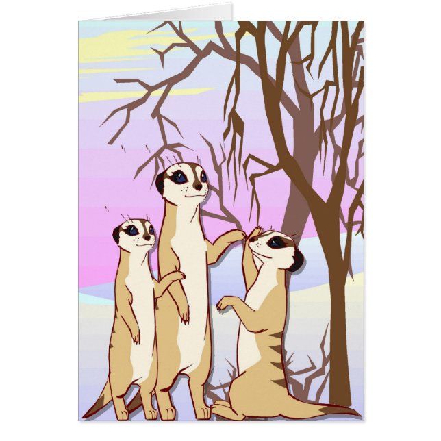 Möt meerkatsna, familj i snön hälsningskort (Framsidan)