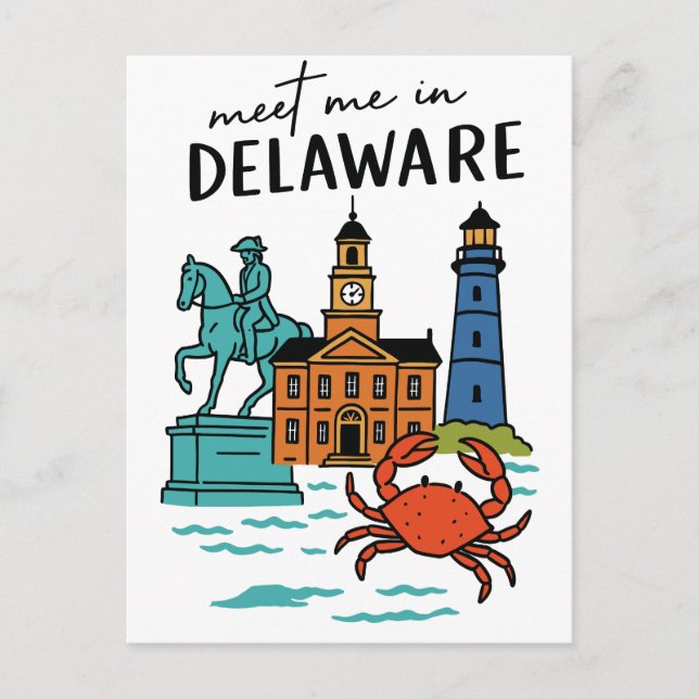 Möt mig i Delaware Dover Kust Historia Krabba Vykort (Framsida)