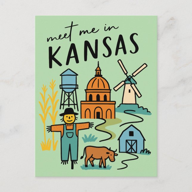 Möt mig i Kansas Gammaldags prärieliv på bondgård  Vykort (Framsida)