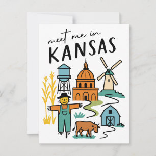 Möt mig i Kansas Retro Farm Skrämman Vindkraftverk Vykort