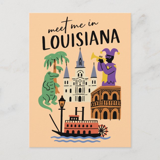 Möt mig i Louisiana New Orleans Jazz Bayou Vykort (Framsida)