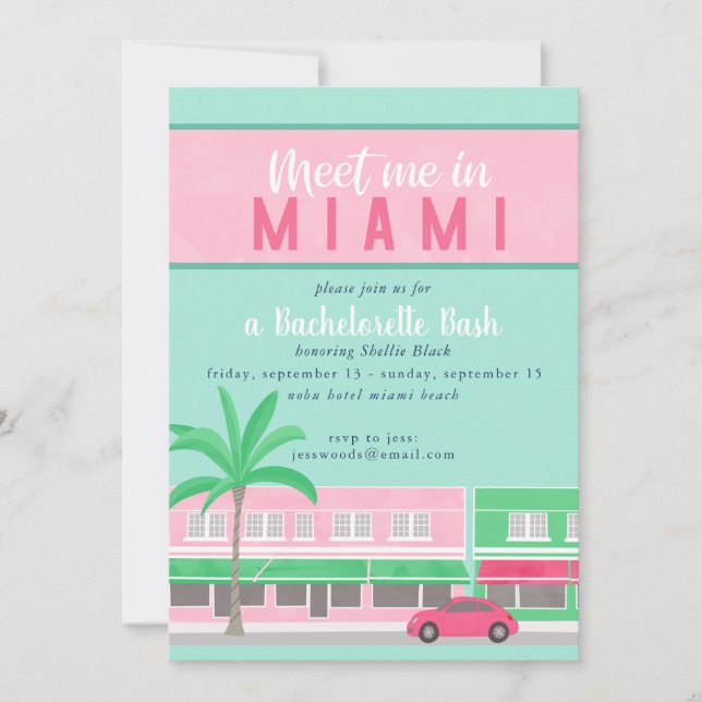 Möt mig i Miami Bachelorette-inbjudan Inbjudningar (Framsida)