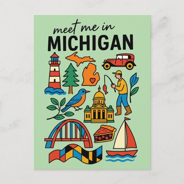 Möt mig i Michigan Lighthouse Cherry Pie Retro Vykort (Framsida)