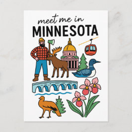 Möt mig i Minnesota Loon Moose Lumberjack Ikoner Vykort