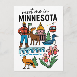 Möt mig i Minnesota Loon Moose Lumberjack Ikoner Vykort