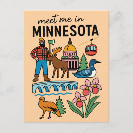 Möt mig i Minnesota Loon Moose Lumberjack-ikoner Vykort