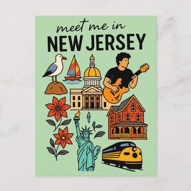Möt mig i New Jersey Shore Landmarks Retro Vykort (Framsida)