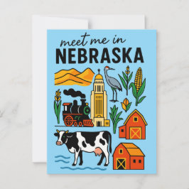 Möt mig i New Nebraska Retro Landmärken Ikoner Vykort