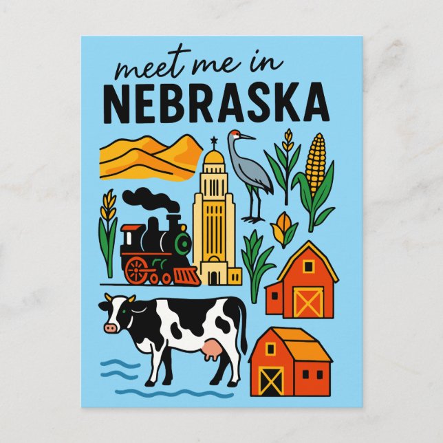 Möt mig i New Nebraska Retro Landmärken Ikoner Vykort (Framsida)