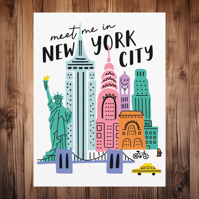 Möt mig i New York City NYC Skyline Landmärken Vykort (Meet Me In New York City NYC Skyline Landmarks Postcard
)