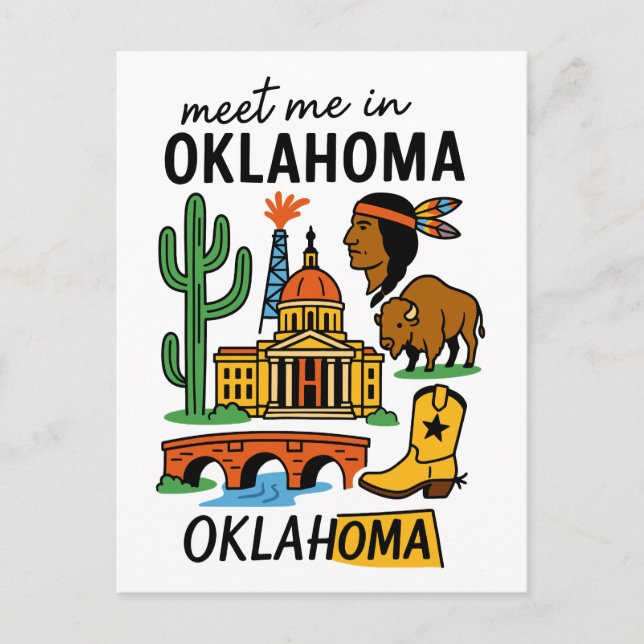 Möt mig i Oklahoma Native American Cowboy Oil Vykort (Framsida)