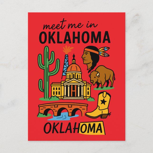 Möt mig i Oklahoma Retro Native American Cowboy Vykort (Framsida)