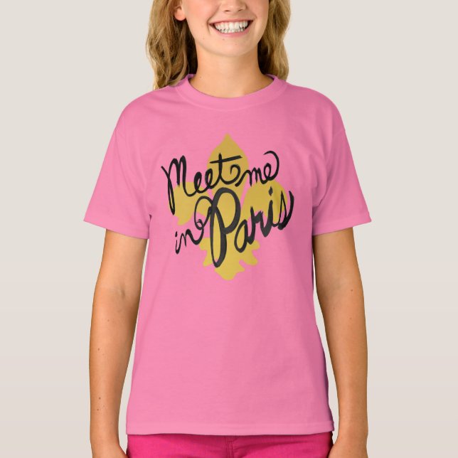 Möt mig i Paris Black och Guld T Shirt (Framsida)