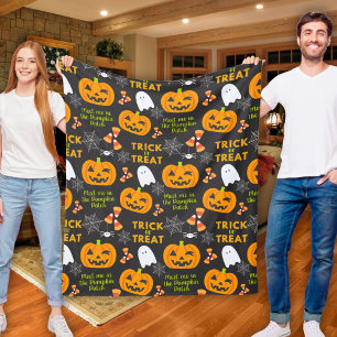 Möt mig i Pumpkin Patch Cute Halloween Fleecefilt