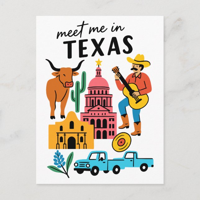 Möt mig i Texas Longhorn Cowboy Austin Vykort (Framsida)