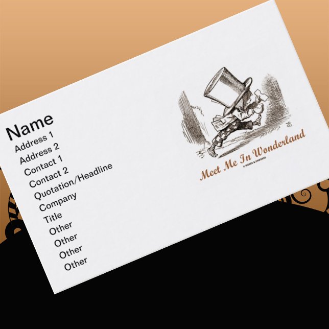 Möt mig i Wonderland (Mad Hatter Running) Visitkort (Let your wry Wonderland attitude shine the next time you  introduce yourself with this biz card)