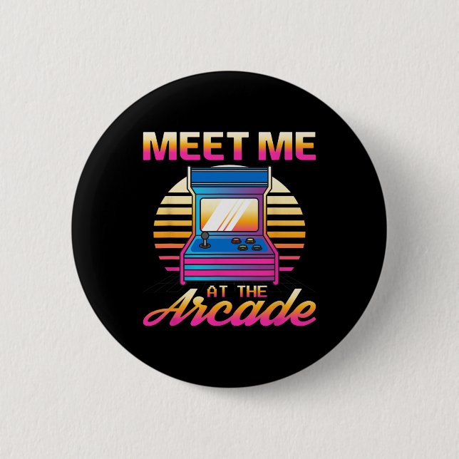 Möt mig på Arcade Gamer Vaporwave Retro Video Knapp (Framsida)