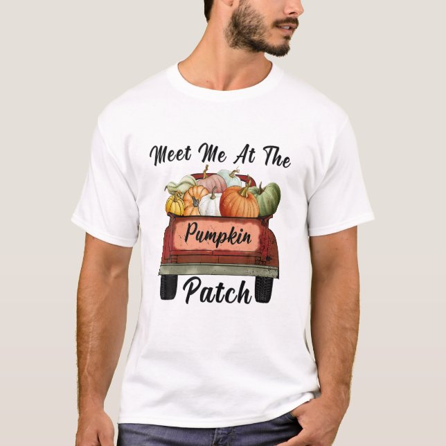 Möt mig på Pumpkin Patch Lastbil Halloween-Hejen T Shirt (Framsida)