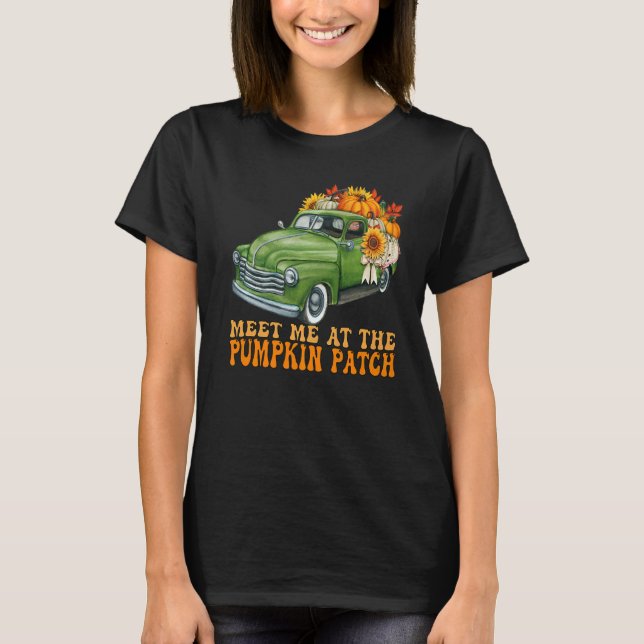 Möt mig på Pumpkin Patch Retro Groovy Fall Tru T Shirt (Framsida)