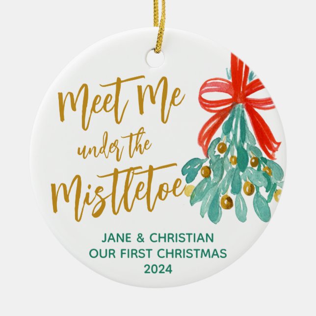 Möt mig under Mistletoe Personlig Bröllop Julgransprydnad Keramik (Framsidan)