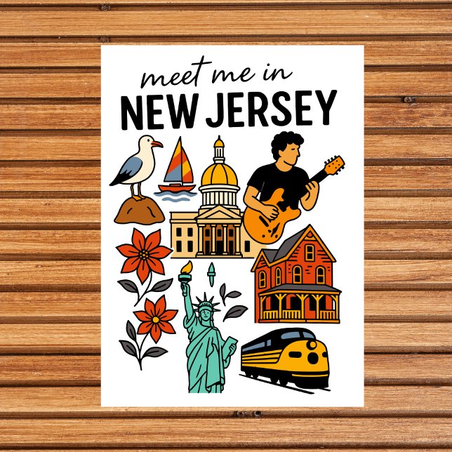 Möt mig vid New Jersey Shore Landmarks Vykort (Meet Me In New Jersey Shore Landmarks Postcard
)