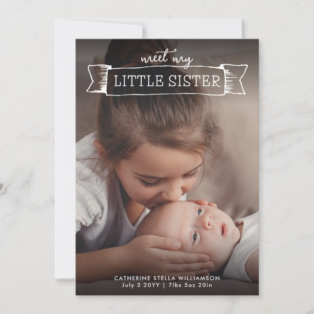 Möt min lilla syster Birth-annons 2 Photo Inbjudningar (Framsida)